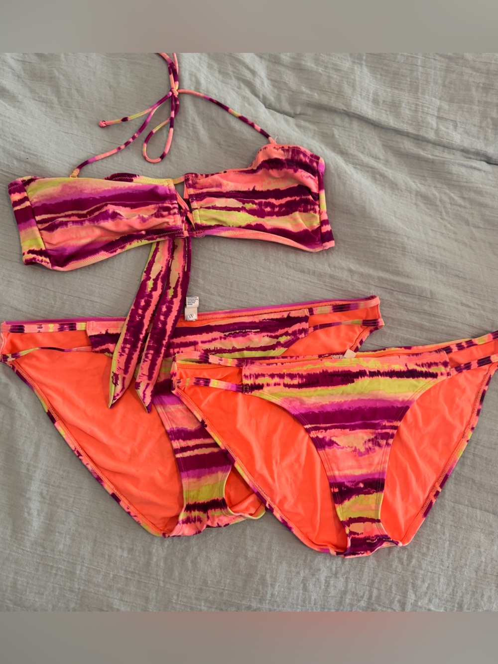 Vibrant Neon Tie-Dye Bikini Set - Orange, Pink & Yellow